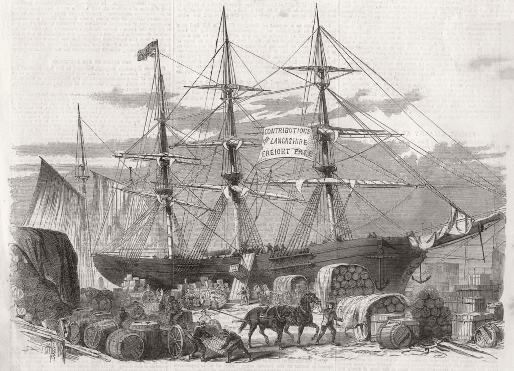 NEW YORK.Ship George Griswold loading Breadstuffs Distressed Lancs workers 1863